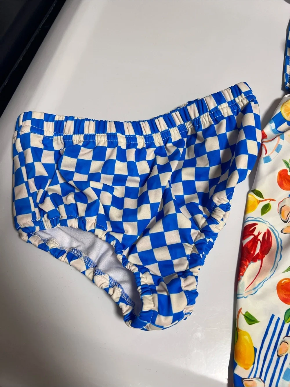 Abby & Evie Kids UPF 50+ Crab & Fruit Print Swim Top - Blue & Multicolor